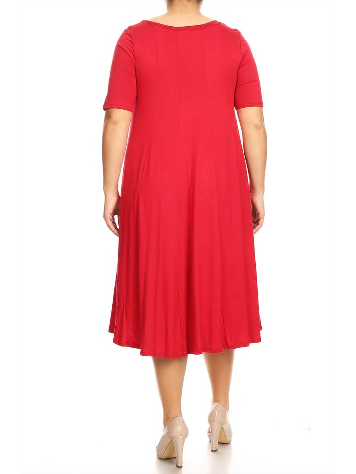 MOA COLLECTION - Wholesale Dress - Women's - Women's Plus Size A-Line Round Neck Casual Solid Midi Dress35
