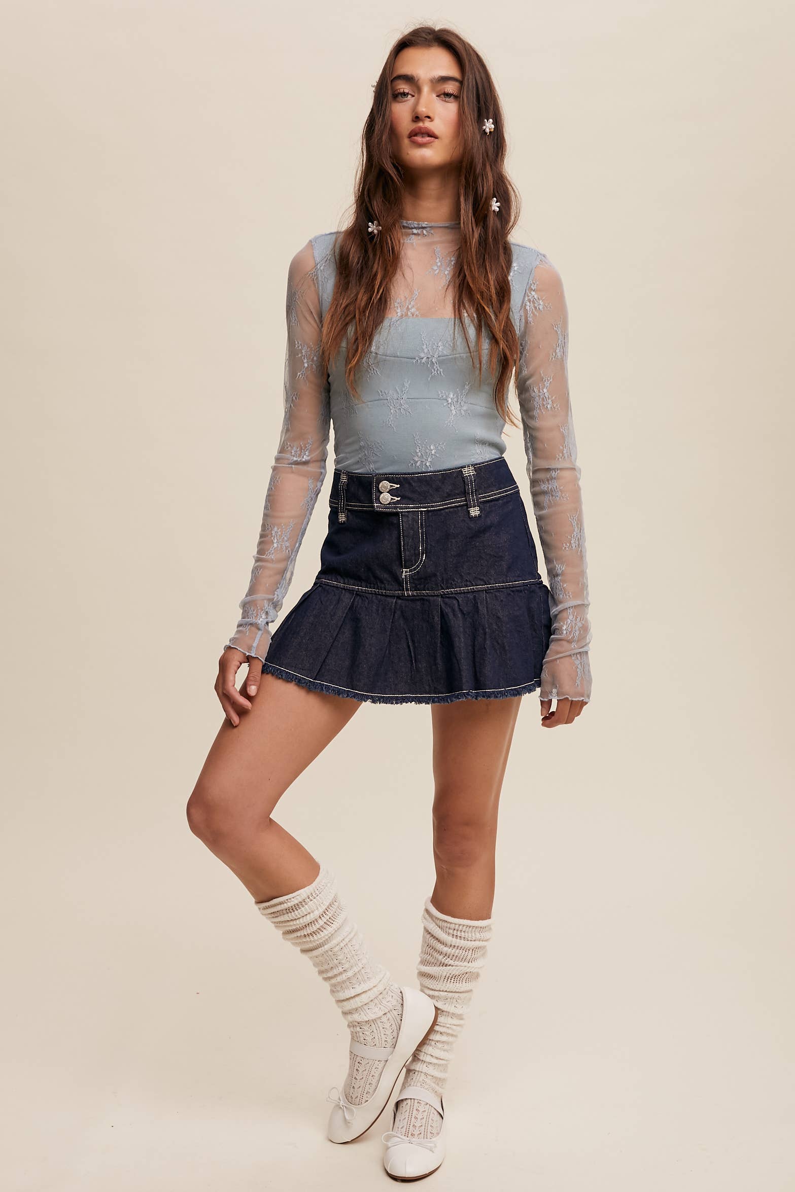 Listicle - Wholesale Blouse - Women's - Sheer Lace Long-Sleeve Top109