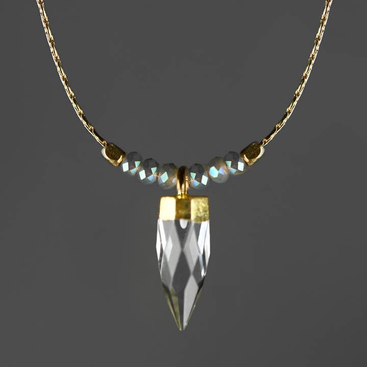 Crystal Point w/ Opalescent Crystals on Delicate Chain Neck for wholesale by KBD Studio