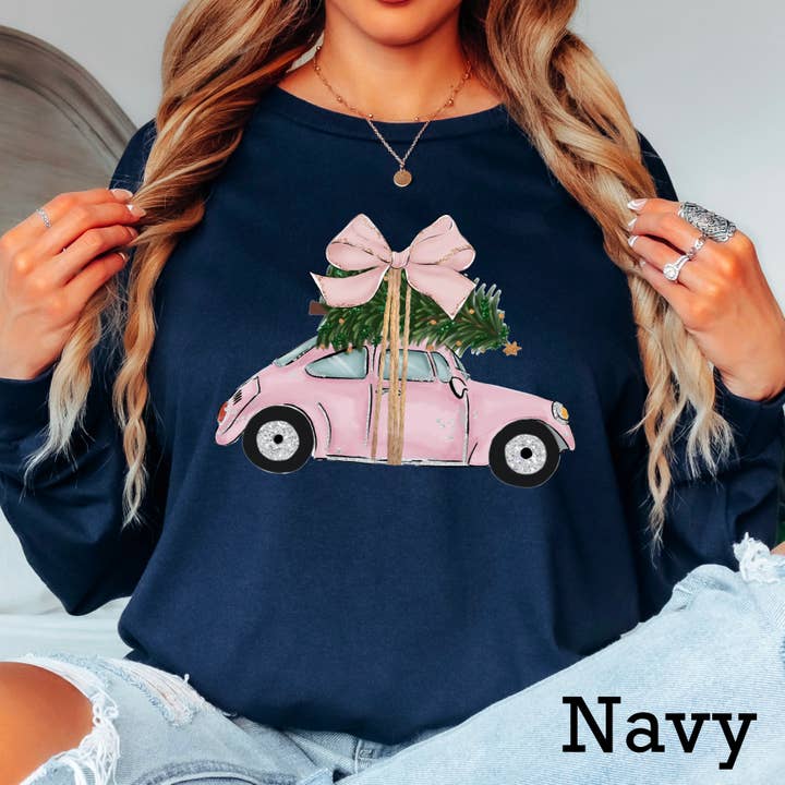 Shoppe SHC - Wholesale Graphic sweatshirt – Women’s - Pink Christmas Car Christmas 2025 Long Sleeve Shirt | Gildan10