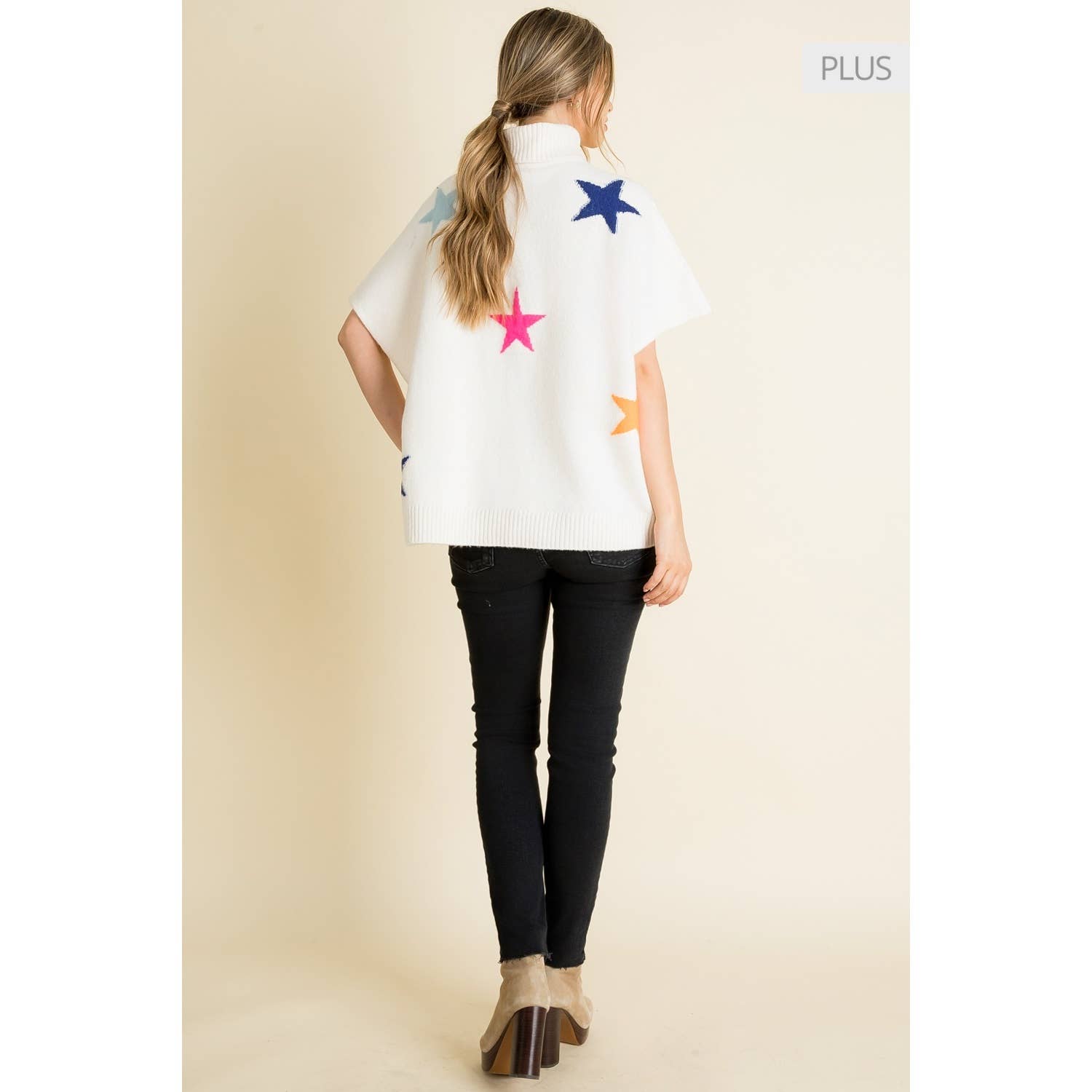 CREAM /Size XL/ Star Pattern Poncho for wholesale on Faire5