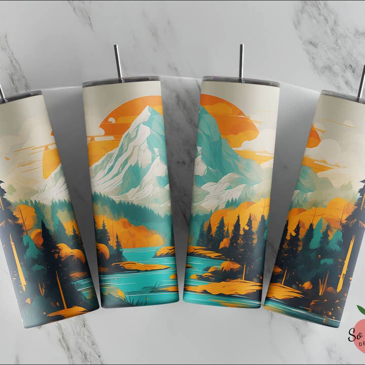 So Peachy Designs - Wholesale Insulated Mug/Tumbler - Mountain Tumbler, River Tumbler, Mountain Scenic View Cup