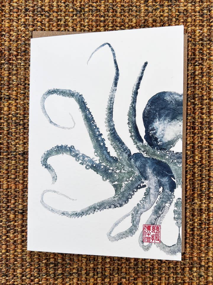 Octopus Greeting Card for wholesale by Gyotaku Gifts