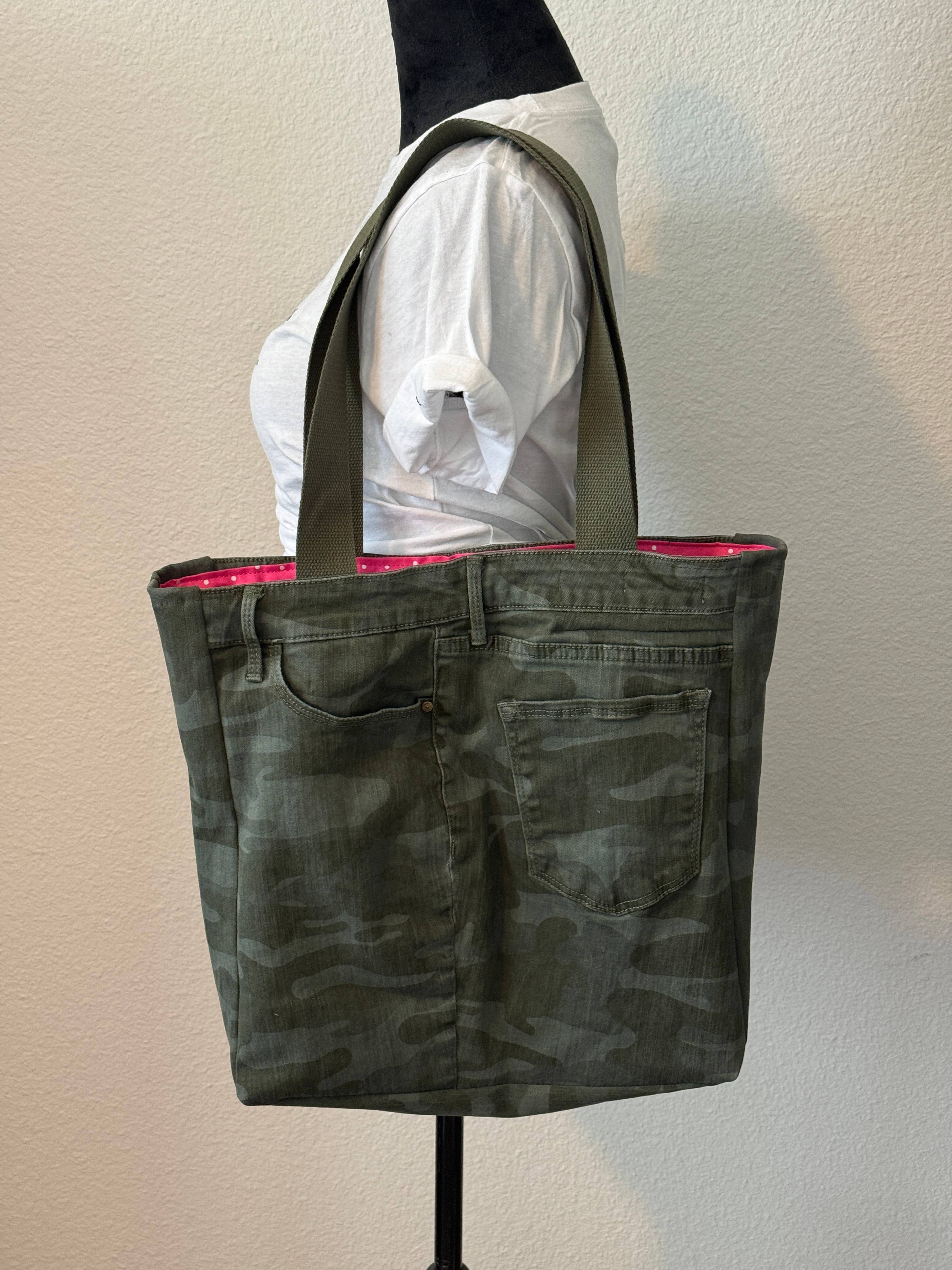 Indigo Bags - Wholesale Tote Bag - Women's - Sanctuary Upcycled Camo Print Jean Tote Bag - hot pink dots4