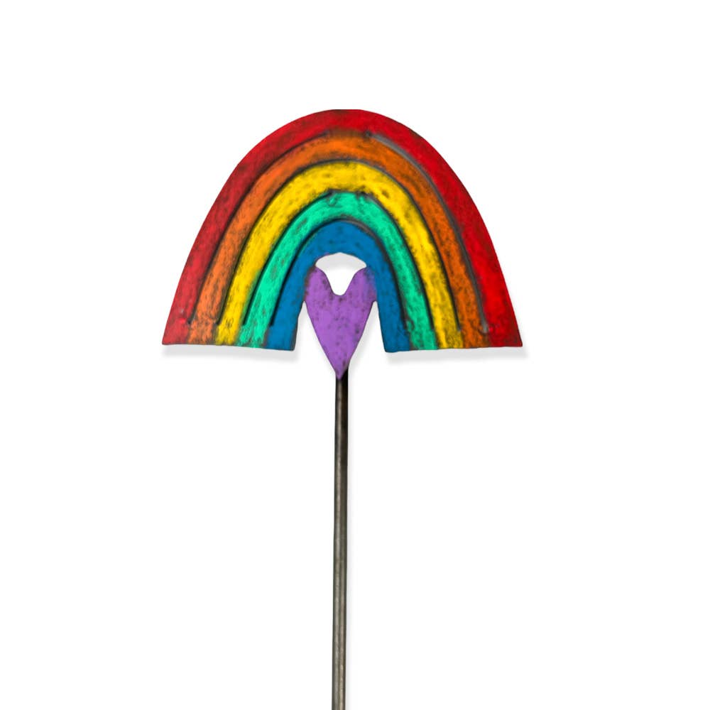 Whimsies - Vente Piquets de jardin/pelouse - Tuteur de plante cœur arc-en-ciel pour jardin et pelouse en métal recyclé1