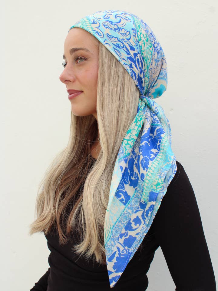 Europe Blues Square Head Scarf for wholesale by The Scarf Bar