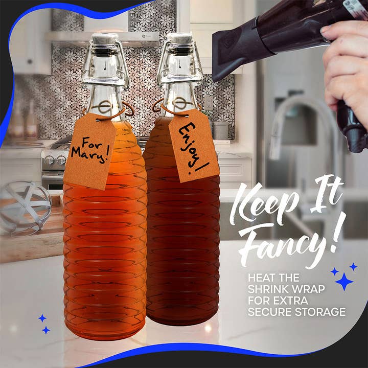 Nevlers - Wholesale Jar - Nevlers 33 oz Ringed Swing Top Glass Bottles (Pack of 6) | Includes Funnel, Brush, Tags, Shrink Wrap and Marker6