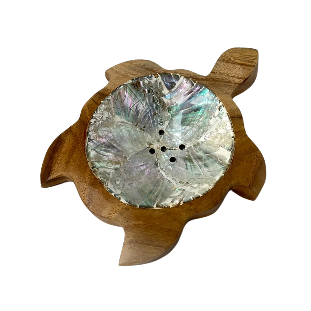 VIE – wholesale Bath soap dish – Turtle Soap Dish, Teak Wood with Abalone Inlay, Approx. 12cm2