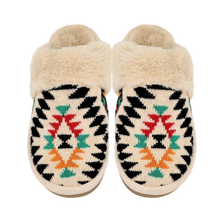 C.C Beanie - Wholesale Slippers - Women's - Aztec Patterned Faux Fur C.C Slippers SPE3001