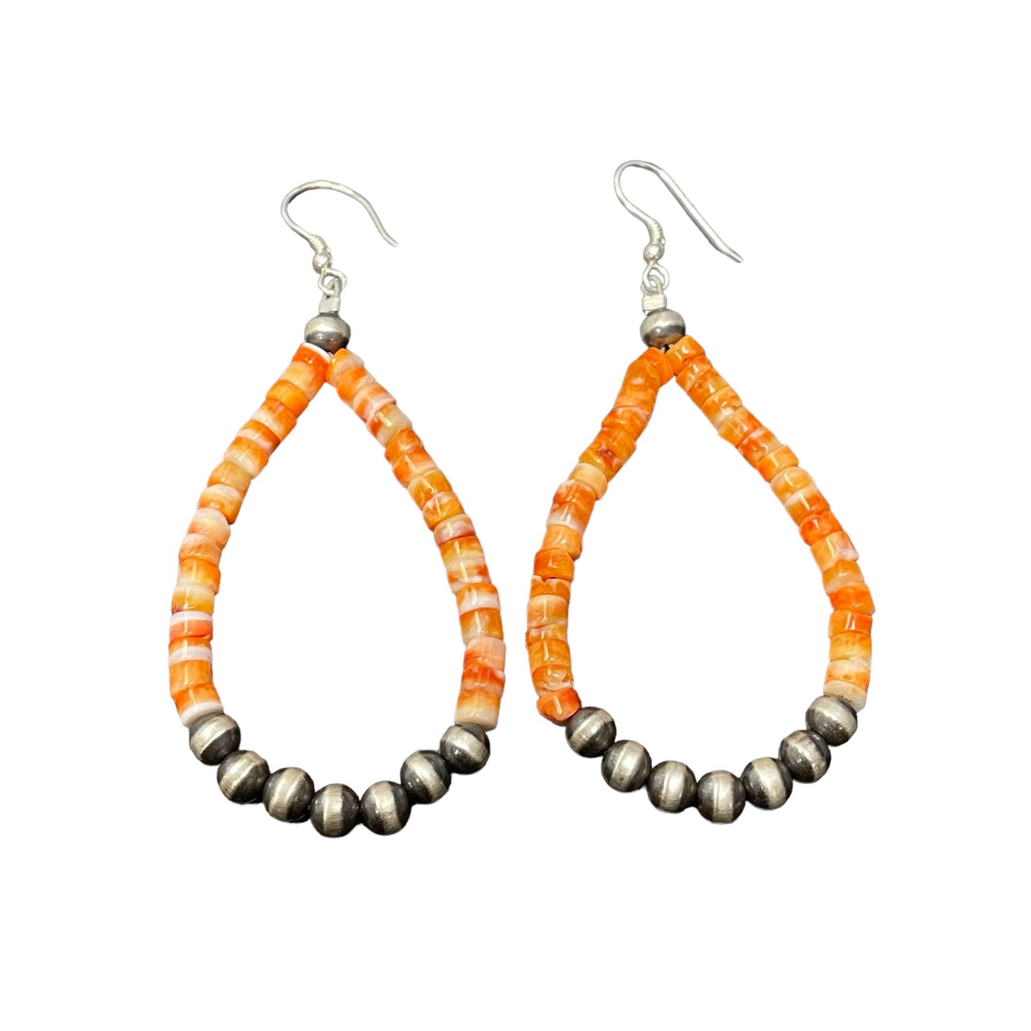 Select Lines - Wholesale Dangle Earrings - Orange Spiny Oyster Desert Pearl Bead Dangle Earrings Sterling Silver
