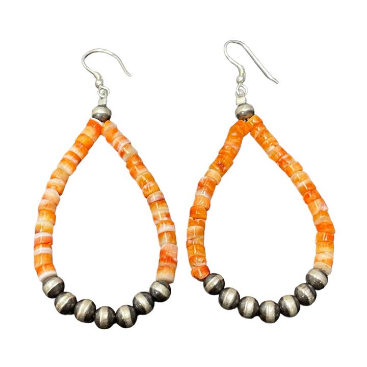 Orange Spiny Oyster Desert Pearl Bead Dangle Earrings Sterling Silver for wholesale by Select Lines