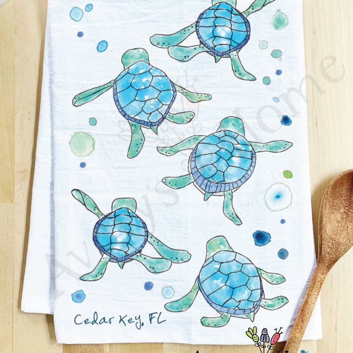 Avery's Home - Wholesale Tea Towel - Baby Turtles Walking Cute Coastal Customizable Tea Towel