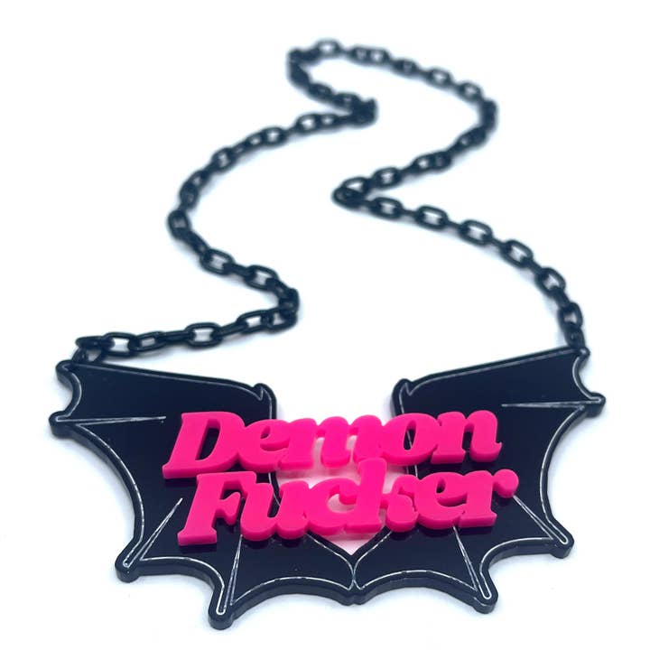 Halsketting met statement van Neon Demon Fucker voor wholesale door Restrained Grace