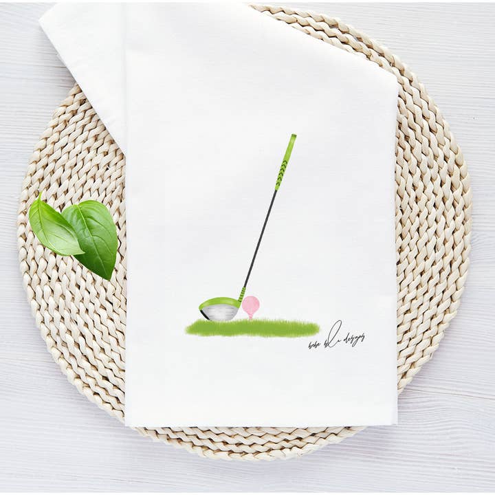 Golf Club Flour Sack Tea Towel, Kitchen Decor, Cotton for wholesale by Bebe Blu Designs, LLC