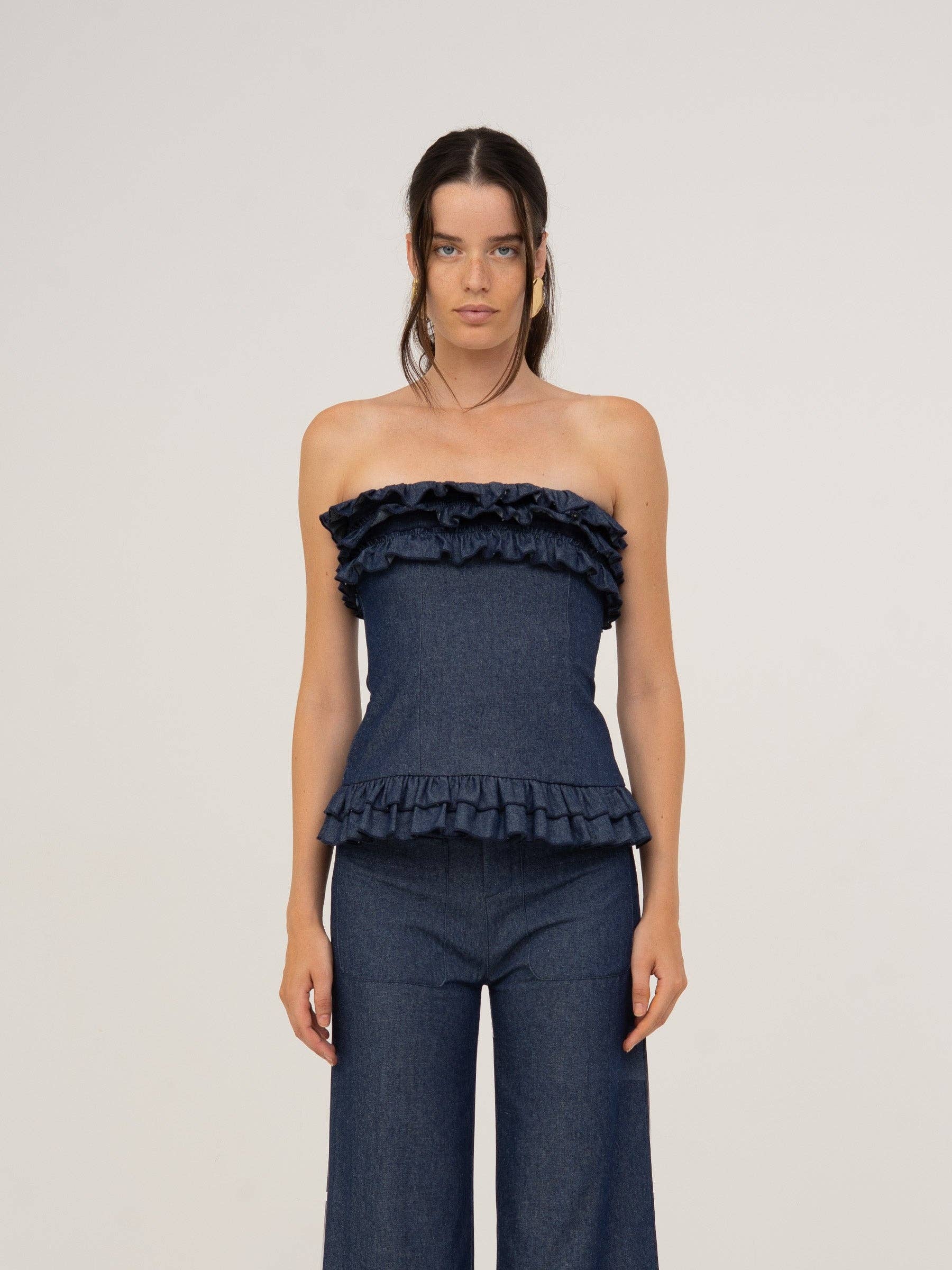 CARMEN SAYS - Vendita all'ingrosso Camicetta - Donna - Top Noctis in Denim Blu1