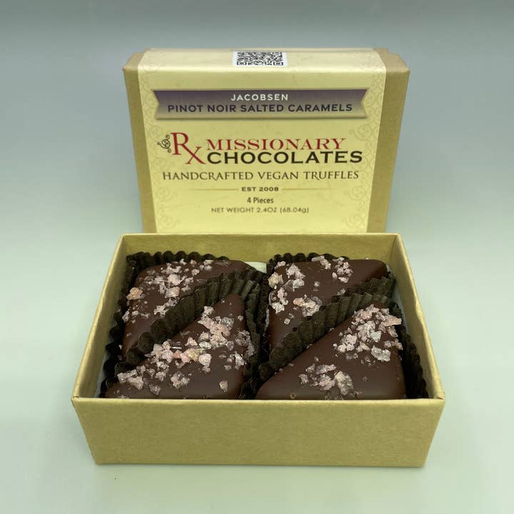 Pinot Noir Salted Caramel Truffles - 4pc Box for wholesale by Missionary Chocolates