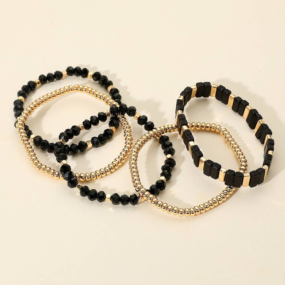 Sensibling Corp. - Wholesale Jewelry Set - 5PCS - Mixed Shape Textured Beaded Stretch Multi Layered Bracelets19
