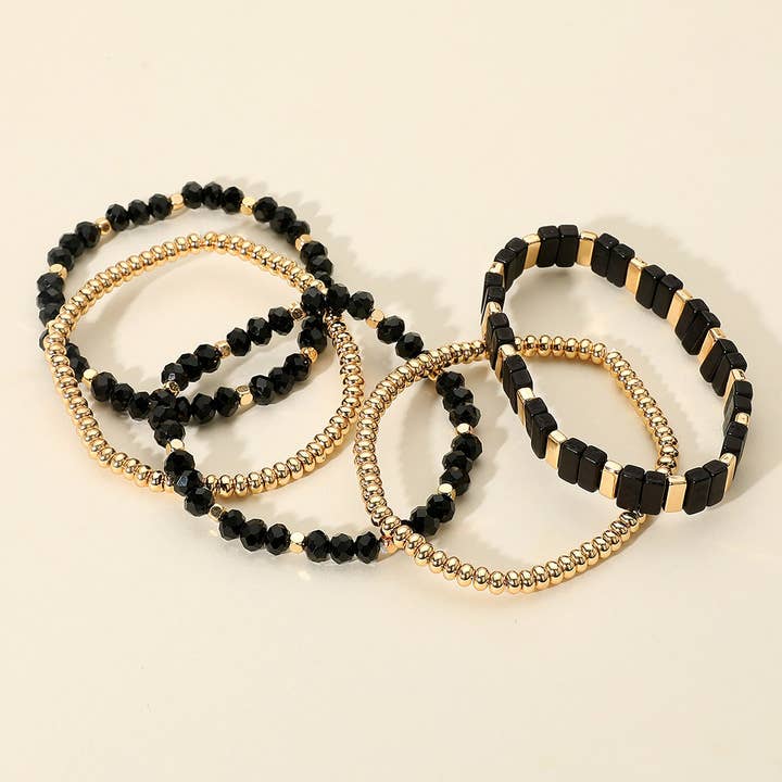 Sensibling Corp. - Wholesale Jewelry Set - 5PCS - Mixed Shape Textured Beaded Stretch Multi Layered Bracelets19
