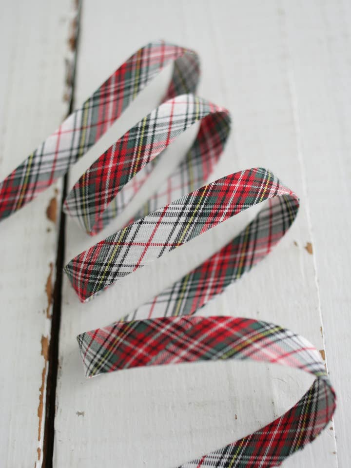 1/2" Double Fold Bias Binding - White Plaid 100% Cotton for wholesale by Bessie Pearl Binding Co