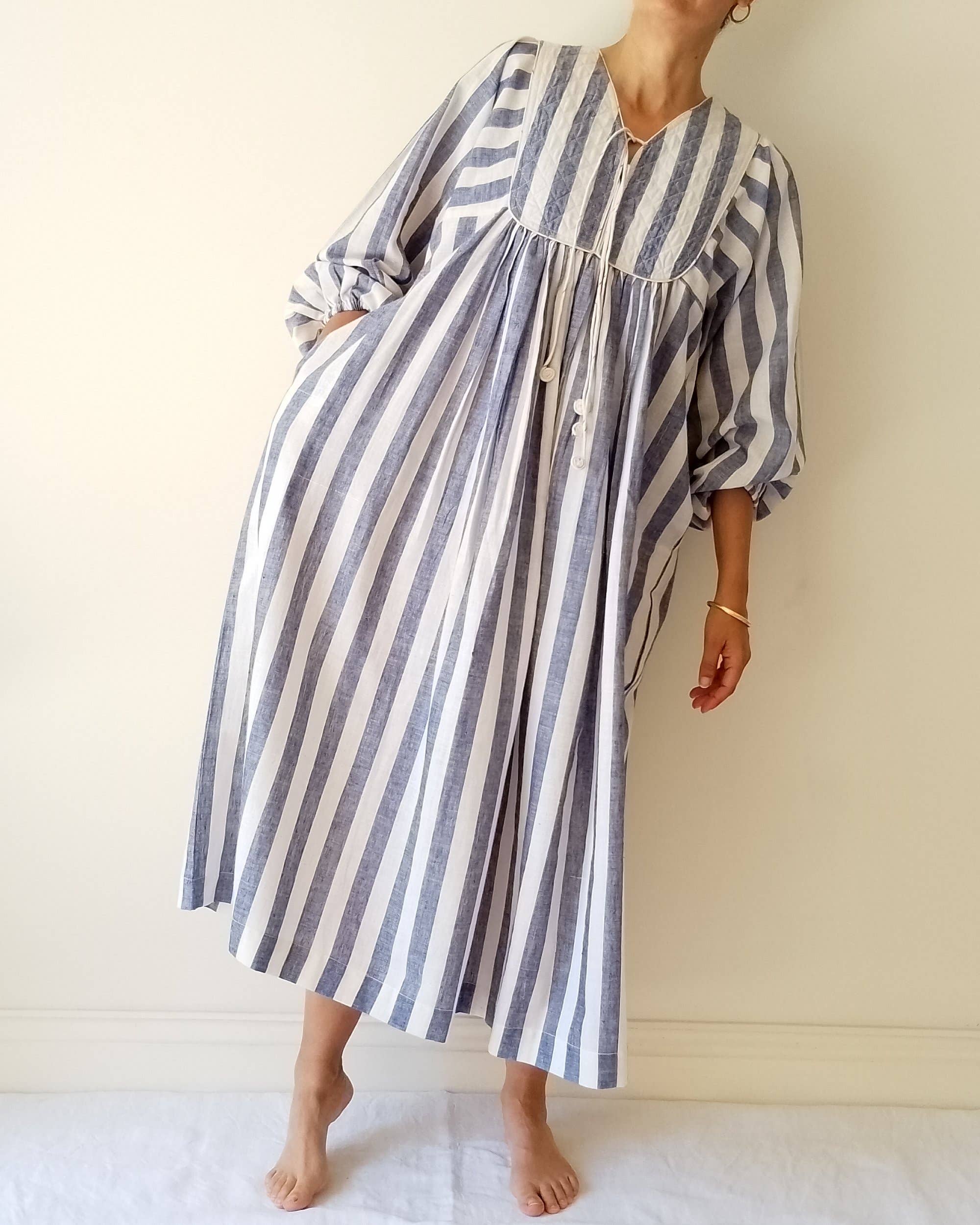 Cotton Conscious – wholesale Dress – Women's – Organic Cotton Quilted Maxi Dress – Blue Striped, Pockets, 6