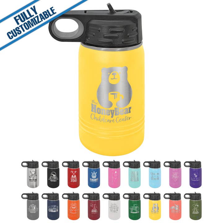 12oz. Engraved Water Bottle with Straw - Fully Customizable for wholesale by GiftWorksPlus