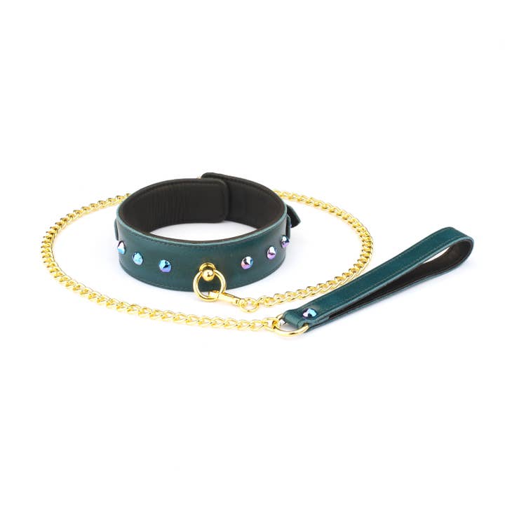 Collare O-ring in pelle blu di lusso con rivetti blu per la vendita all'ingrosso da parte di Liebe Seele