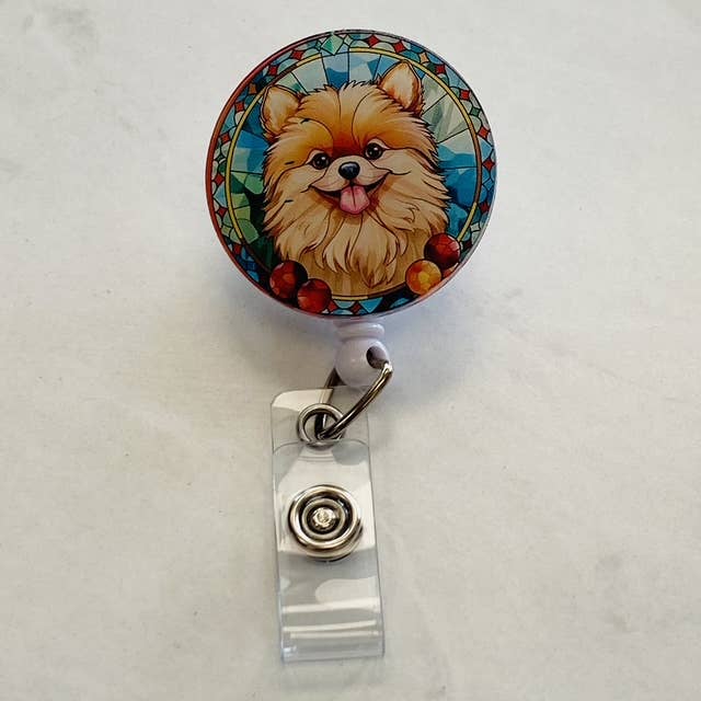 Porta Badge Volpino di Pomerania – Vetro Colorato Finto, ID Retrattile per la vendita all'ingrosso da parte di Spellbound Rose Creations