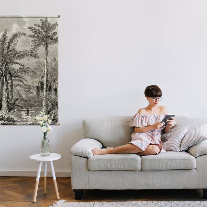 Art Your Wall – Tapeçaria/têxtil por atacado – Tapeçaria de parede Madagascar Jungle com ilustração vintage gravada2