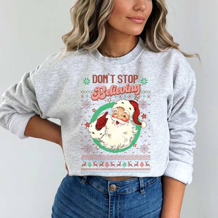 dBoldTees & DTF Transfers - Wholesale Sublimation Transfer - DTF TRANSFER - Don't Stop Believin' Ugly Christmas Sweater 8213