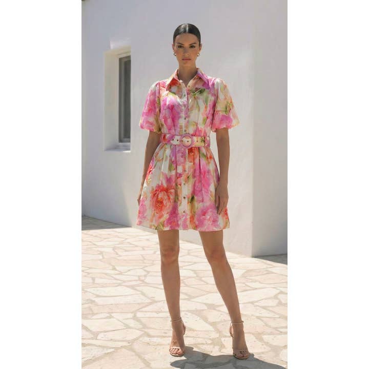 Charlotte Short Dress | Pink Floral for wholesale by Stellino