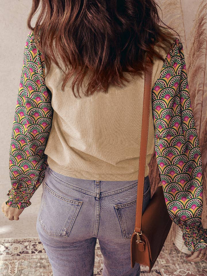 LALA LOO - Wholesale Knitted jumper – Women′s - LALALOO Floral Patchwork Puff Sleeve Sweater9