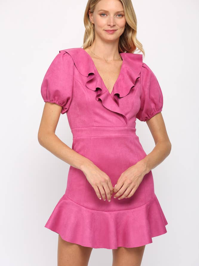 RÜSCHENKLEID AUS VELOURSLEDERIMITAT (FD6699) für den Großhandel von FATE