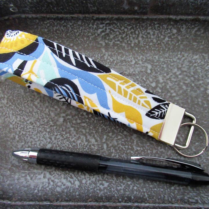 Key Fob Wristlet, Fabric Wristlet Keychain, Yellow Key Fob, Wrist Lanyard, Keychain Wristlet, Floral Wristlet Keychain for wholesale by Thread and Purls