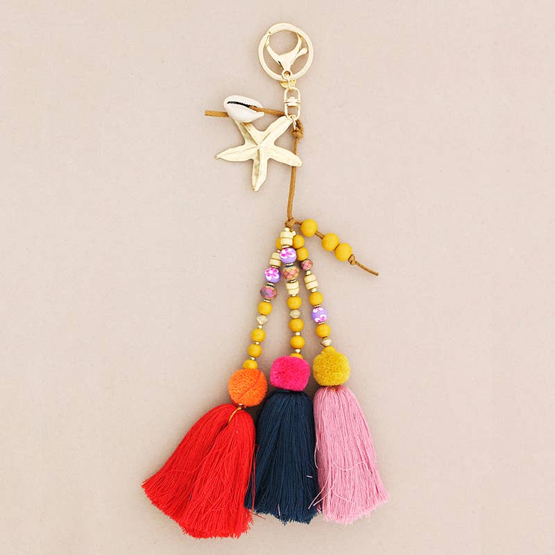 Sonata – Großhandel Schlüsselanhänger – Damen – Ethnischer Schlüsselanhänger mit Stern, Metall und drei Quasten3