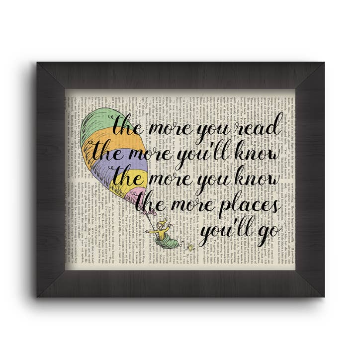 The More You Read ... - Oh The Places You'll Go - Dr. Suess for wholesale by Cecelia Rose Book Page Art