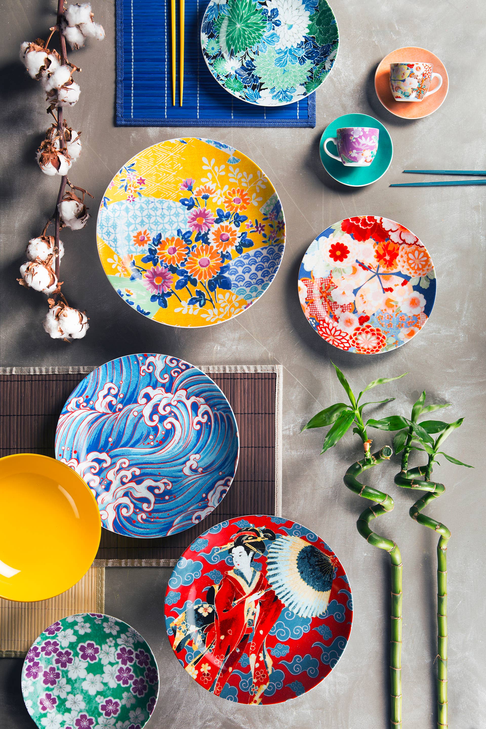 multicolour 18-Piece Kimono Dinnerware Set for wholesale on Faire2