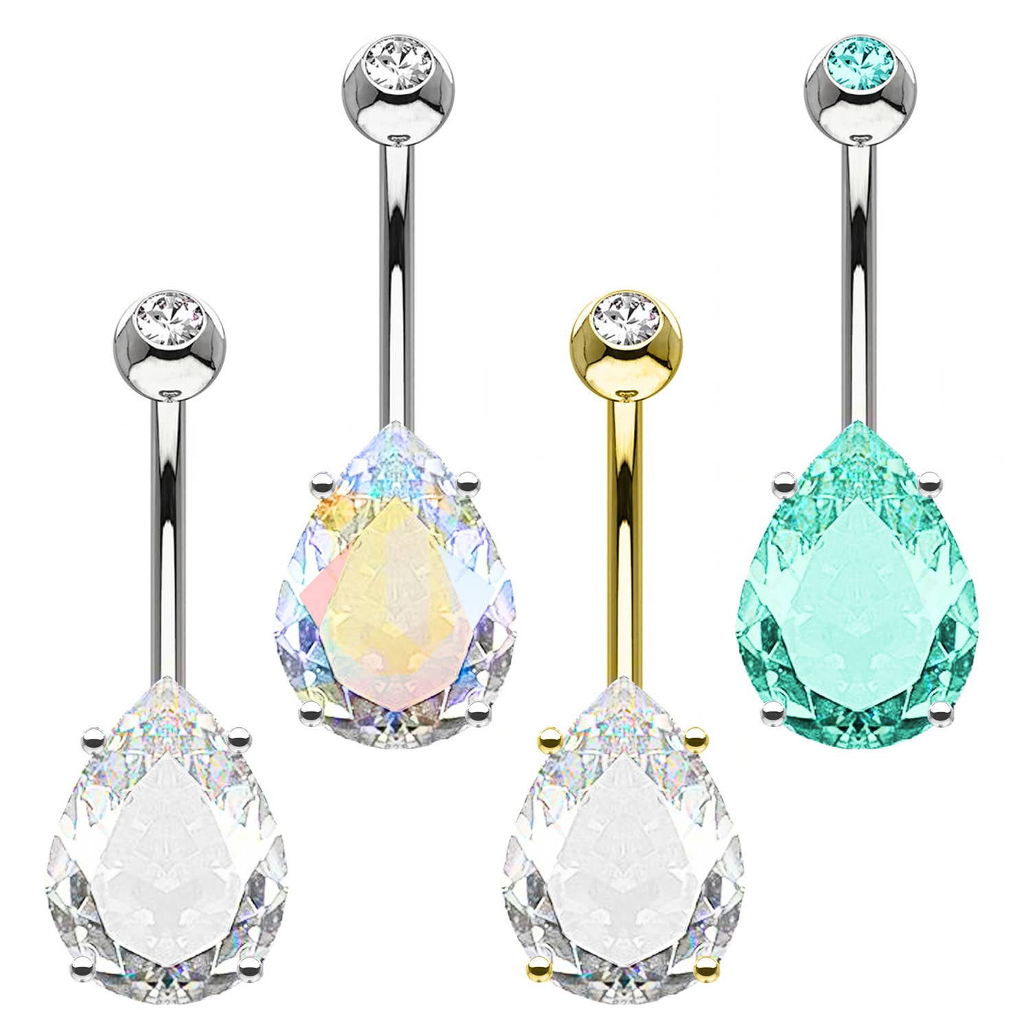 Awaken - Wholesale Belly Ring - Banana Navel Piercing with Teardrop Crystal - PD-1750