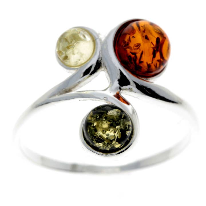 Anel de Pedra 3 Âmbar Prata de Lei & Báltico Amber - M732 por atacado de SilverAmber Jewellery