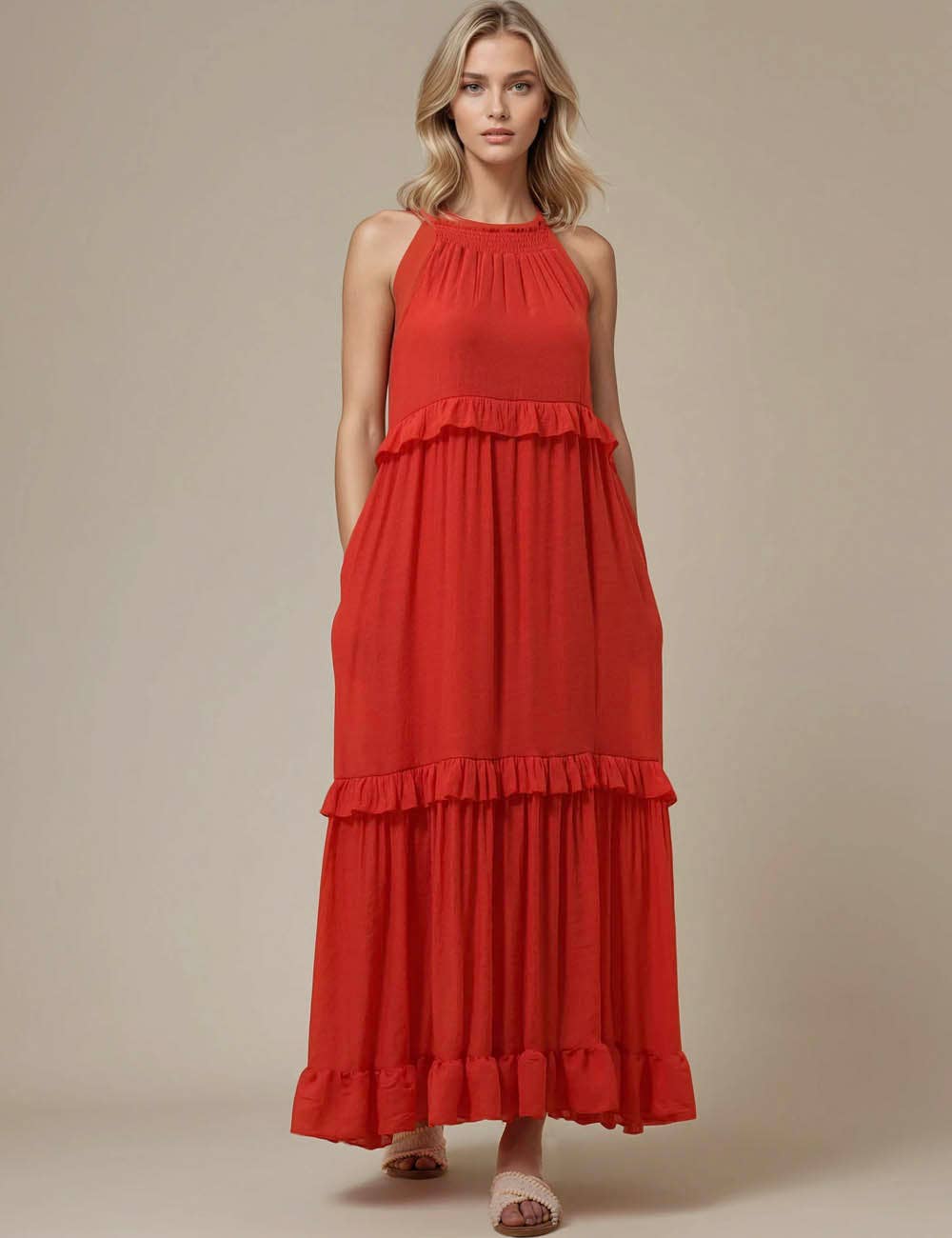 Sweetkama - Vendita all'ingrosso Vestito - Donna - Maxi abito quotidiano da donna con scollo tondo in boemia SKD2311922