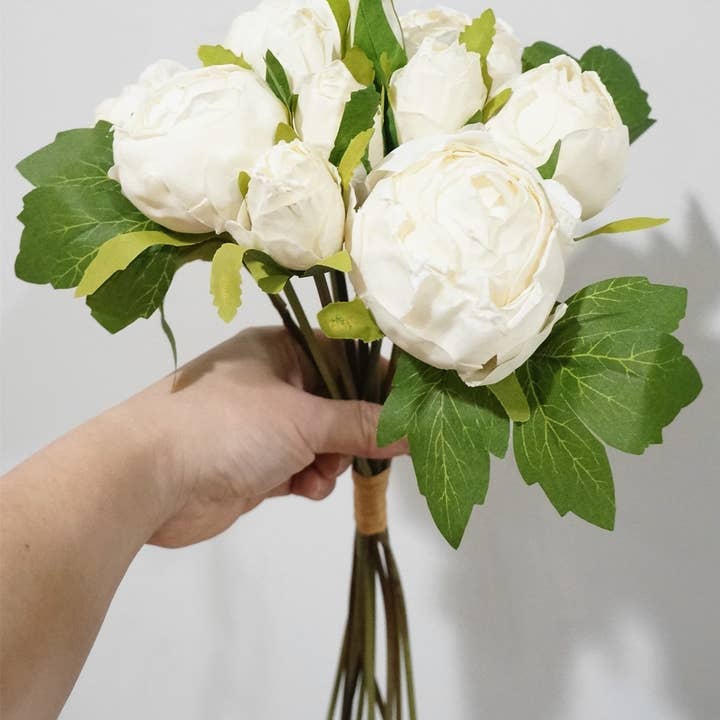Sweet Home Deco - Wholesale Artificial flowers - 14''T Silk Peony Bud Bouquet, 11 Single Stem Peony Buds