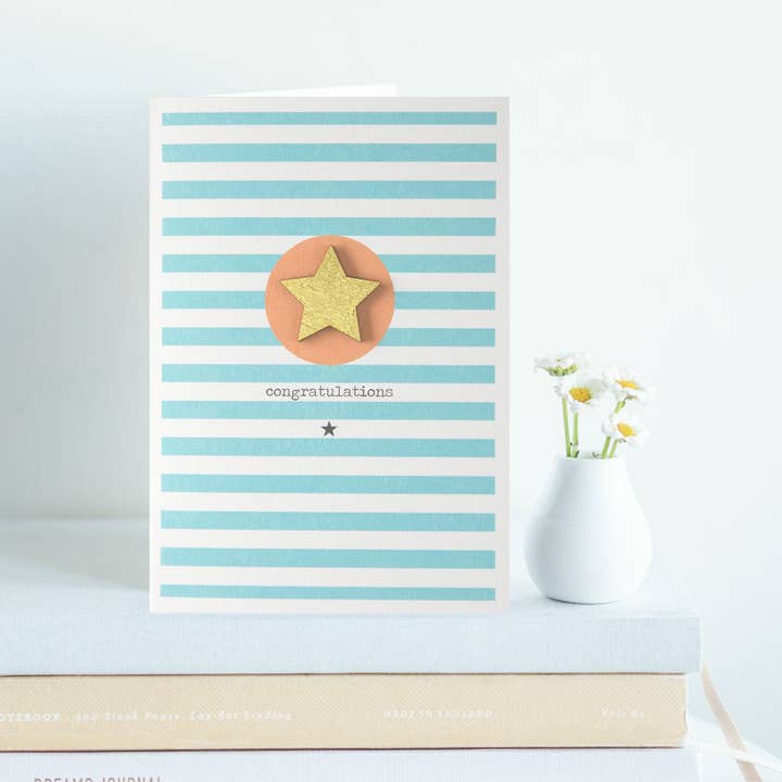 Tarjeta de felicitación con adorno de estrella dorada para venta al por mayor de Daisycat