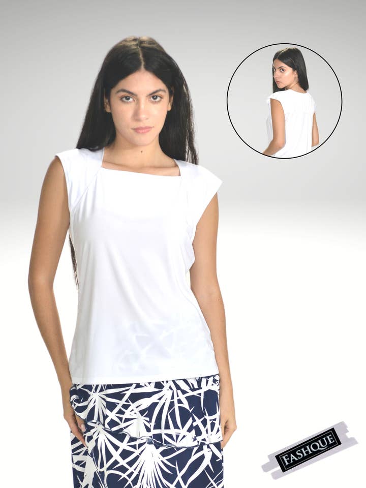 TOP Queen Anne Neckline Top - T603 for wholesale by Fashque Designs