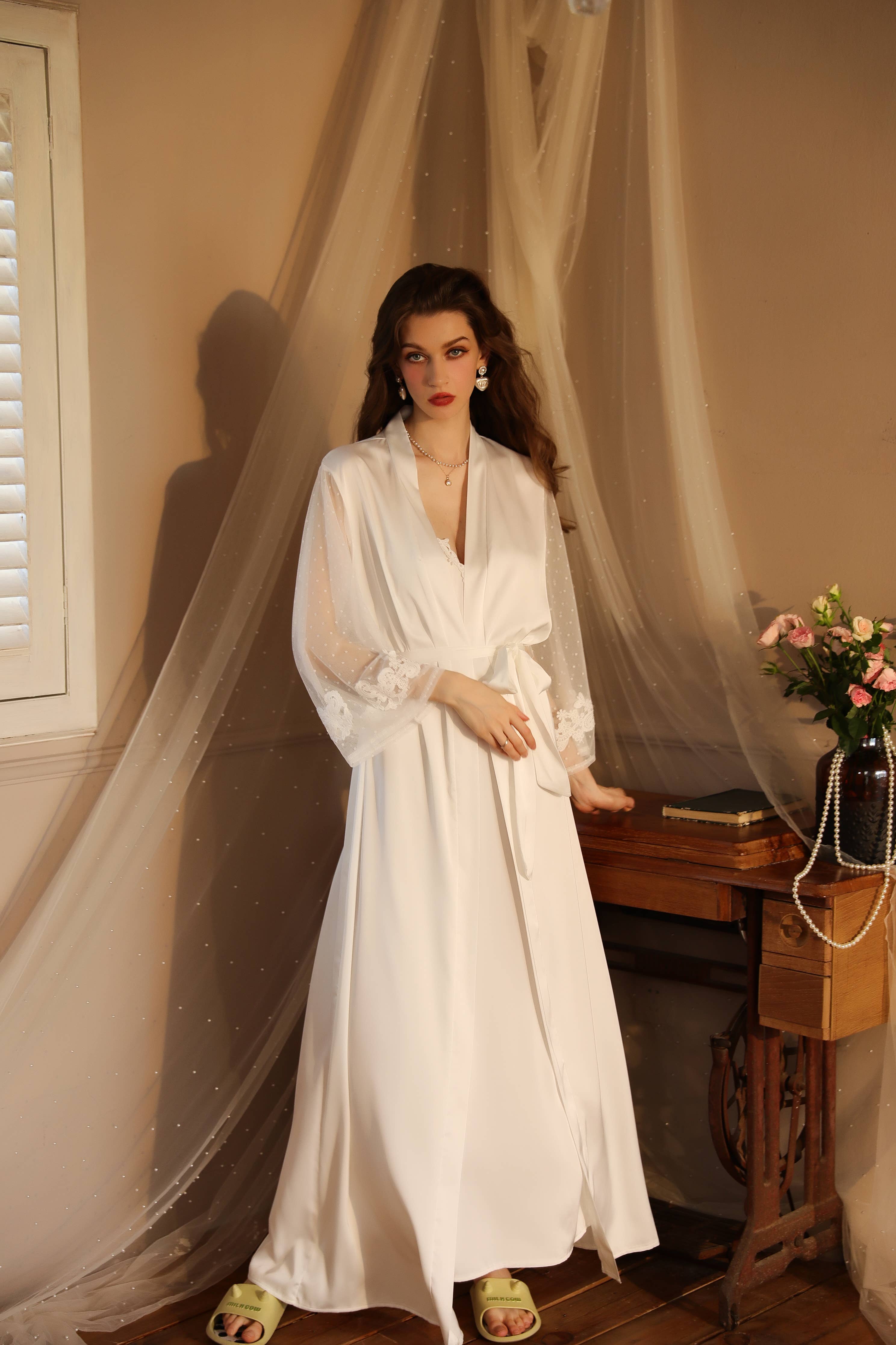 Sweetkama - Wholesale Robe - Women's - Lace Night Gown, Silk Robes,Bridal Party Robes,with babydoll6