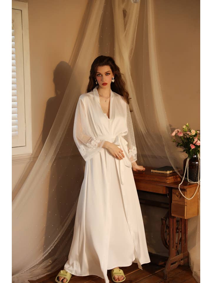 Sweetkama - Wholesale Robe – Women's - Lace Night Gown, Silk Robes,Bridal Party Robes,with babydoll6