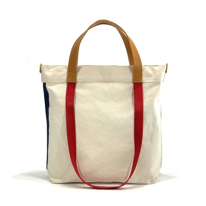 Tribeca Shoppingväskor Natural Canvas med marinblå/vit/röd för wholesale av Canvas Clover