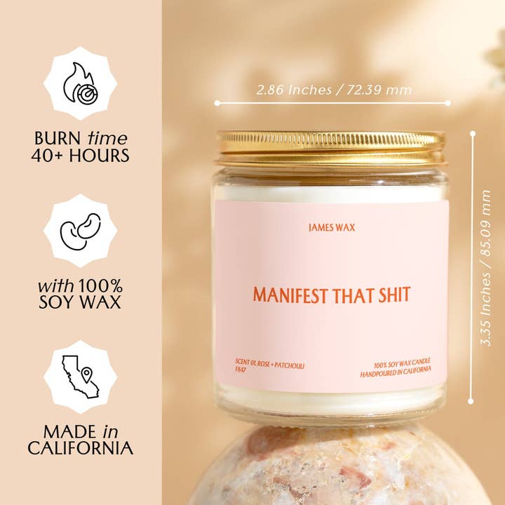 James Wax - Wholesale Jar/Filled Candle - Manifestation Gift Manifest That Shit Candle For Manifesting Goals Positivity Gift F847
