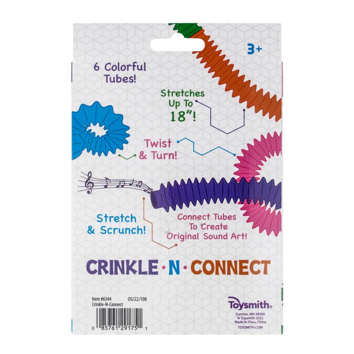 Toysmith - Wholesale Fidget Toy - Kids - Crinkle N' Connect, 6 Colors, 6 Tubes, Makes Sound