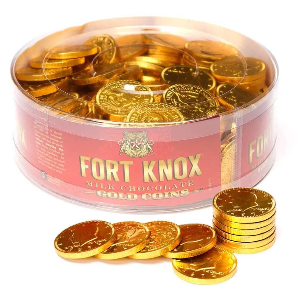 Long Island Candy Factory - Wholesale Chocolate - Fort Knox Milk Chocolate Gold Coins Tub 1.5" 2 lb 180 ct0
