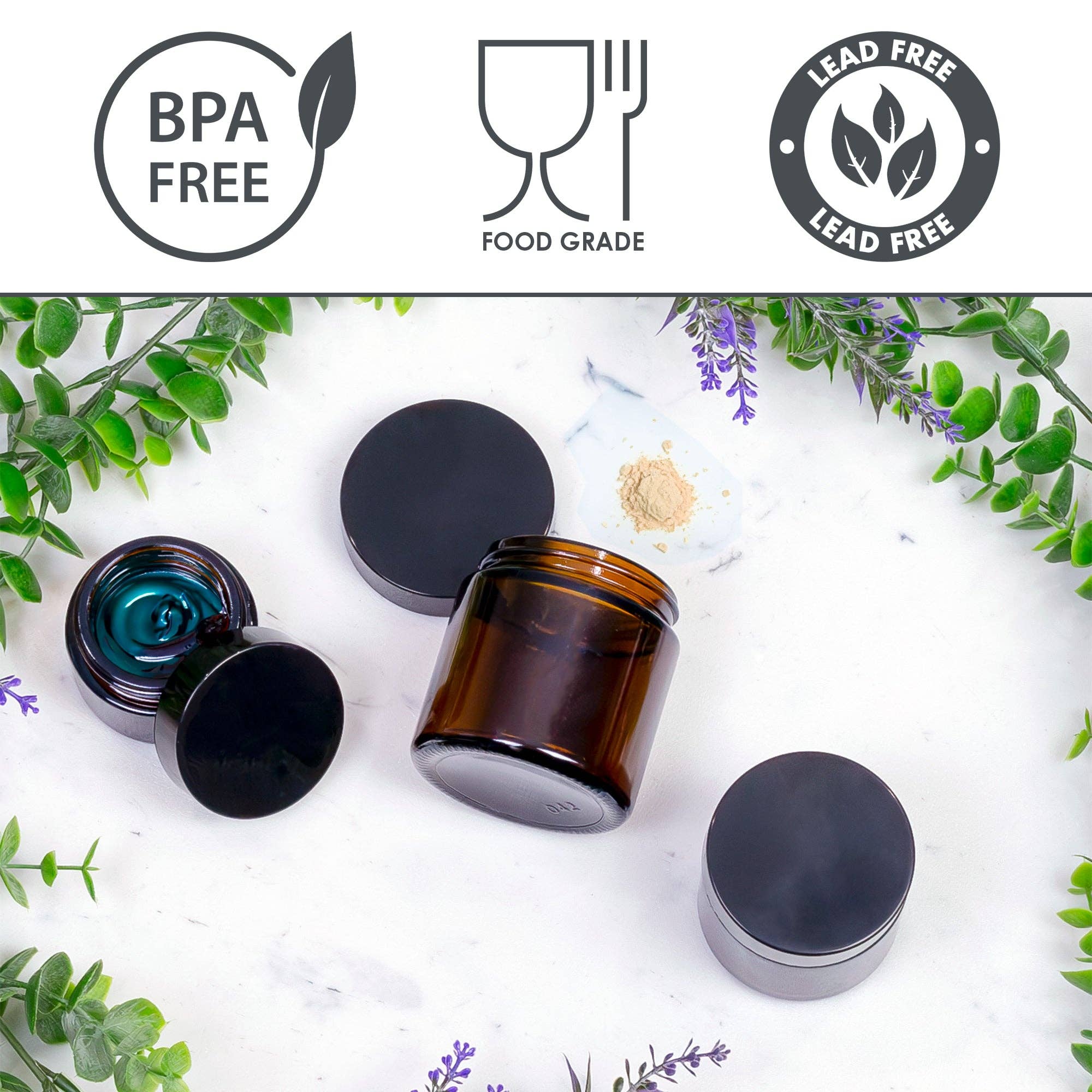 Kurated Korner - Wholesale Jar - Cornucopia 1, 2 & 4oz Amber Glass Jars (Combo 12pk)3