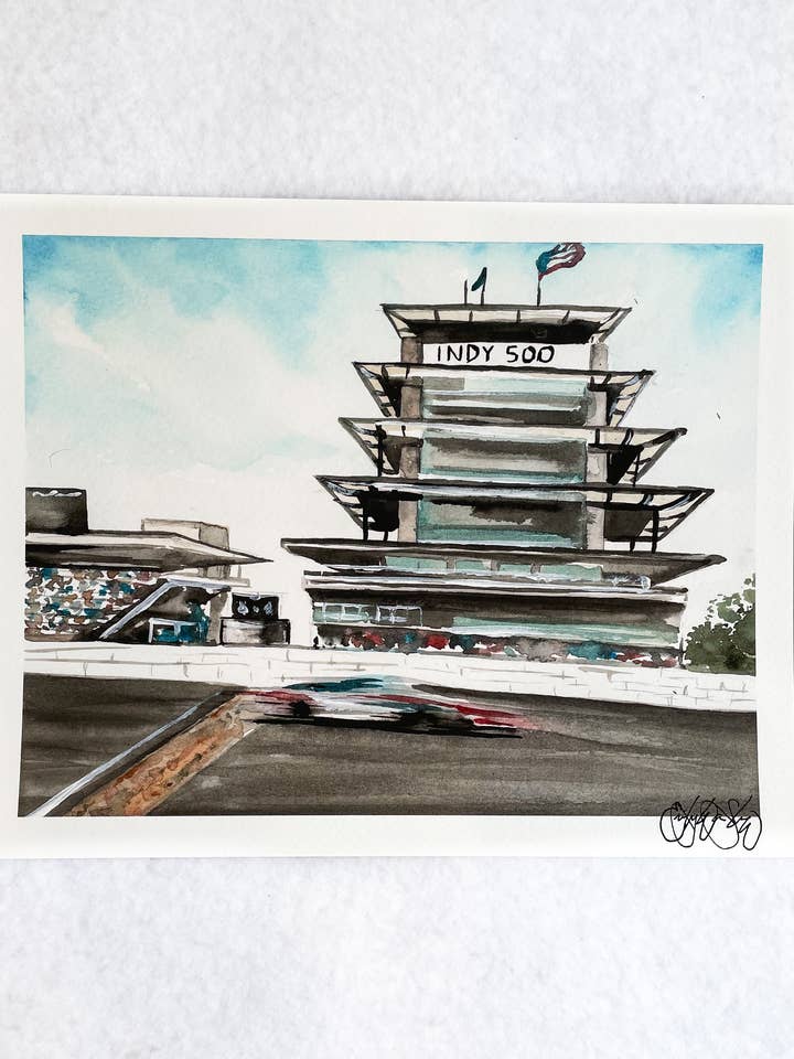 Watercolor Print of the Indianapolis Motor Speedway (INDY500 for wholesale by Watercolor With Emily